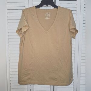 Perfect Fit Women's 18 - 20W V-Neck Beige Top